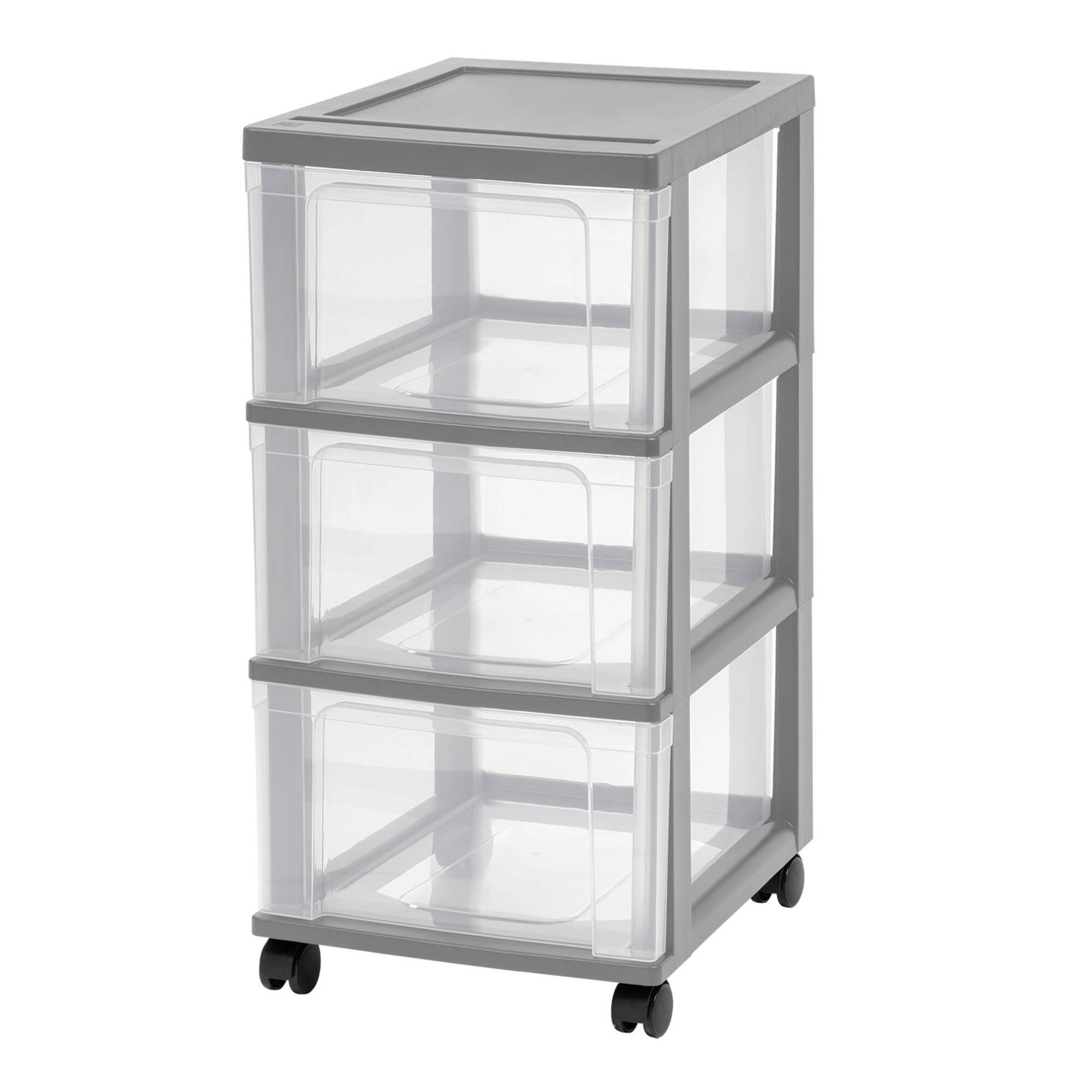 Iris® 3-Drawer Narrow Plastic Storage Drawer, Gray, Set of 2